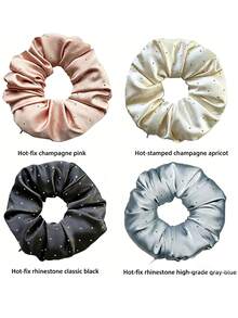 Invisible Built-In Zipper Large Capacity Storage Scrunchie, Premium Glossy Satin Rhinestone Hair Tie, Can Store Lipstick, Bluetooth Earbuds, Cash, Jewelry, Watch, Versatile Gentle Large Hair Tie For Commuting, Multiple Colors Available - Stitched Diamond Sequin Satin Braided Hairband - View 1