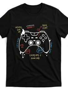 Camiseta de Polyester hombre, divertida camiseta de videojuegos  jugadores, suave y transpirable, cuello redondo casual, manga corta, perfecta  ropa informal, ropa divertida  todo el año, - Negro - Ver 1