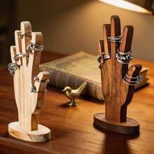 Nordic Solid Wood Hand-Shaped Jewelry Display Stand, Ring Holder, Earring Necklace Bracelet Jewelry Organizer, Multi-Slot Anti-Loss Desktop Organizer, Dressing Table Bedroom Bathroom Home Decor, Natural Wood Style Minimalist Decoration, Birthday Christmas Gift For Women - Multicolor - View 7