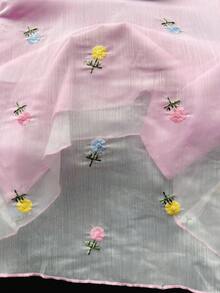 Girls Sweet Cute Mesh Floral Embroidery A-Line Dress With Detachable Bow, Pink Sleeveless Dress For Summer Vacation And Party Wear - Pink - View 6