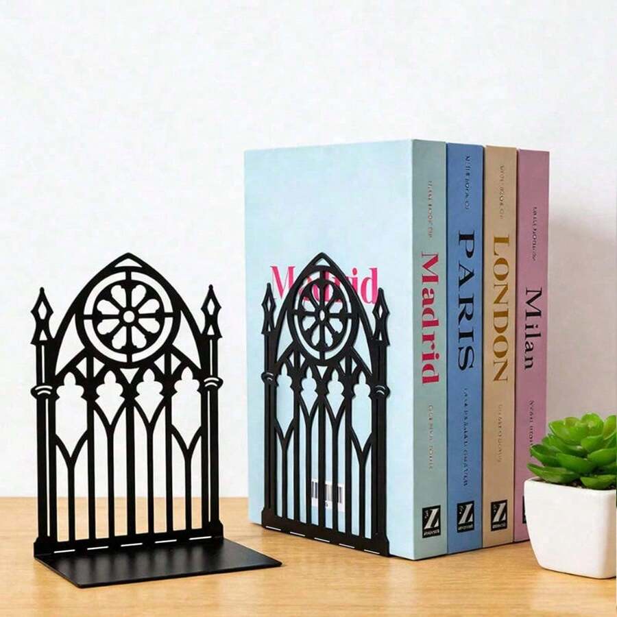 Gothic European Vintage Door-Shaped Metal Bookends, Decorative Bookends Suitable For Bookshelves, Organize Books Bookshelf Storage, Vintage Literary Gift Suitable For Book Lovers And Office Workers - One Size - View 1