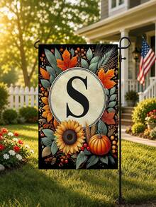 Autumn-Themed Garden Flag With Optional Initial (12.5 X 18 Inches, Double-Sided Print, Featuring Sunflowers And Pumpkins) - 1pc - View 1