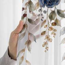 NOSBEI 1pc Watercolor Burgundy Red And Blue Rose Print Curtain, Semi-Sheer Light Filtering Curtain, Vintage Floral Pattern, Country Luxury Home Decor Curtain - Red - View 7