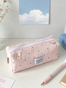 1pc Cute Polka Dot Pencil Case, Large Capacity Padded Stationery Storage Bag With Inner Mesh Pocket, High-Value Zippered Organizer, Multifunctional Makeup/Study Supplies Pouch For Girls, Back To School Gift, School Essential - Multicolor - View 6