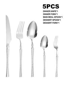 5pcs/15pcs/30pcs Stainless Steel Cutlery Set Steak Knife Fork Spoon Suitable For Kitchen Restaurant Wedding Party Holiday Gift - Silver - View 8