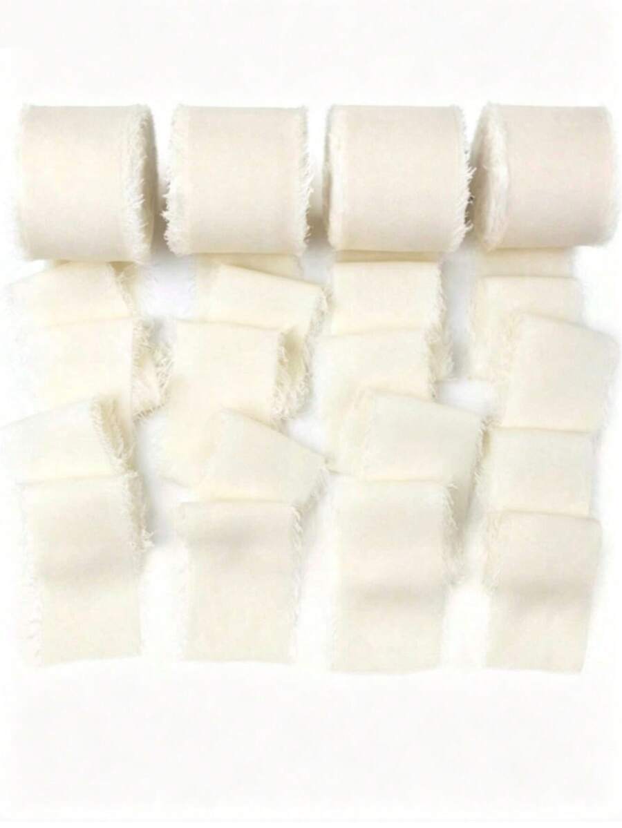 4/3/1 Roll Beige Handmade Brushed Edge Tassel Chiffon Ribbon, Suitable For Wedding Invitations, Bridal Bouquets, Gift Wrapping, DIY Crafts, Bow Making, Wedding And Event Background Decoration, Valentine's Day/Girlfriend's Day/Bachelorette Party Balloon And Gift Decoration, Birthday Party, Table Centerpiece Decoration, Bedroom And Living Room Decor, Holiday Decoration Essential - Multiple Styles - View 1