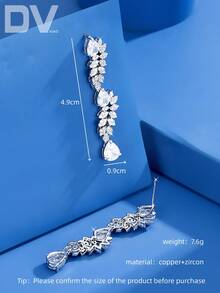 DV JEWELRY 1 Pair Cubic Zirconia White Gold Plated Luxury Pendant Earrings, Elegant Jewelry For Women, Date, Wedding, Party, Anniversary, Gift Box Included - Silver - View 7