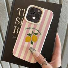 1pc TPU Lemon Inspirational Pink Striped Pattern Phone Case Compatible With IPhone 17 Pro Max/17/16 Pro Max/15/13/12/11/ S20 FE/A15/S24/A55/ Note 11/Note 12/Note 13 Pro Full Coverage Shockproof Soft Protective Cover - White - View 2