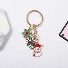 1pc Christmas Themed Enamel Keychain With Snowman, Santa Claus And Snowflake Charms, Zinc Alloy Material - Multicolor - View 6