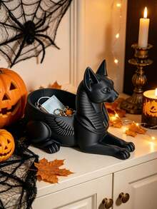 Halloween Gothic Style Desktop Storage Rack, Black Egyptian Cat Storage Shelf, Bastet Statue, Halloween Home Decor - A - View 8