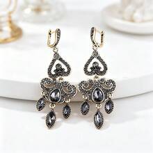 1 par de pendientes vintage en forma de gota de agua, joyería de palacio otomano turco con diamantes de imitación grises, pendientes en forma de gota de agua estilo bohemio para mujeres, uso casual en playa y vacaciones - Pendientes clásicos - Ver 3