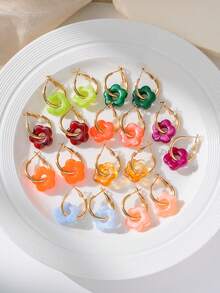 6-18pcs Fashion Summer Hollow Flower Gold Hoop Earrings, Macaron Multicolor Earring Set, Ins Style Design Multicolor Resin Earrings, Suitable For Women's Daily Wear, Holiday Gift - Multicolor - View 3