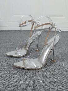 2026 Spring/Summer Fashion High Heel Pointed Toe Single Strap Sandals - Silver - View 13