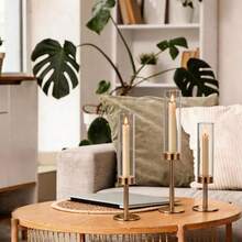 3 piezas Elegantes Portavelas de Vidrio a Prueba de Viento Dorados, Portavelas Cónicos Tipo Huracán con Vidrio Removible y Base Redonda Pesada, Portavelas Cilíndricos Modernos Adecuados para Centros de Mesa, Decoraciones de Boda y Navidad al Aire Libre, Acabado Frotado en Aceite, Accesorios de Montaje de Metal para Mesa - Oro-3 piezas - Ver 2