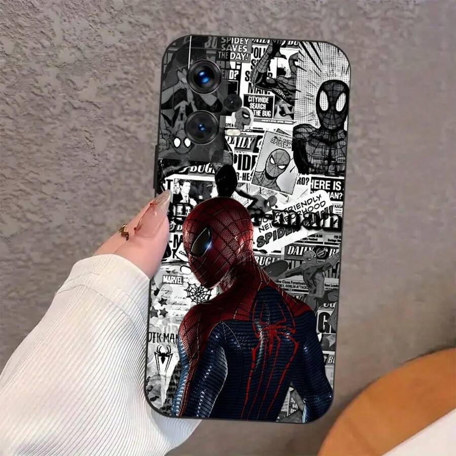 Marvel Funda para teléfono: WB. Funda para teléfono con diseño de collage de cómics de Spider-Man, licenciada, adecuada para Redmi 9/10/11/12/13/14/15 ACTT Pro, K90/80/70, Note 8/9/10/11/12/13/14/15 S 4G 5G Pro Pro+ Pro Max, Poco X7/X7 Pro, 12/13/14/15/17 Lite TT Pro Pro Ultra. - Negro - Ver 1