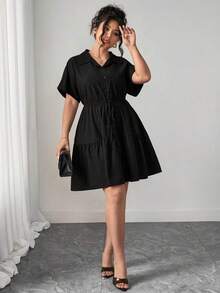 Vestido informal de estilo camisa de talla grande con detalles ricos - Marrón Mocha - Ver 5