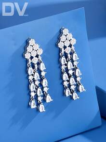 DV JEWELRY 1 pereche de cercei tip pandant luxoși cu zirconiu cubic, placări aur alb, bijuterii elegante pentru femei, potriviți pentru întâlnire, nuntă, petrecere, aniversare, cu ambalare în cutie cadou - Argint - Vizualizare 1