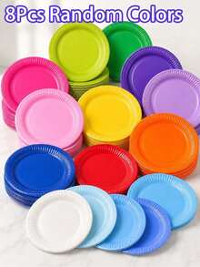 4-100Pcs Colorful 7 Inch Reusable Paper Plates, Dessert Cake Plates, Suitable For Birthday Party, Baby Shower, Baby Shower, Outdoor Picnic And Party Supplies - Multicolor - View 11