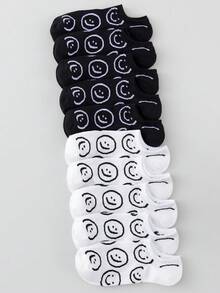 10 Pairs Women's Cute Cartoon Smiling Face Pattern Low Cut Invisible Boat Socks - Multicolor - View 3