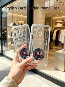 1 unidad Patrón de retrato de muñeca de terror Funda para GALAXY S25 EDGE,Esquinas con airbag antichoque reforzado, tarjetero oculto trasero para tarjetas y carnets. Cuenta con diseño elegante, ideal para uso diario y viajes. - transparente (transparente) - Ver 3