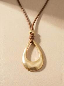Hegaze 1pc Vintage Water Drop Pendant Necklace For Women - Yellow Gold - View 3