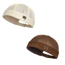 Men's Summer Breathable Streetwear Hip Hop Adjustable Brimless Fashion Logo Mesh Newsboy Cap - A - View 20