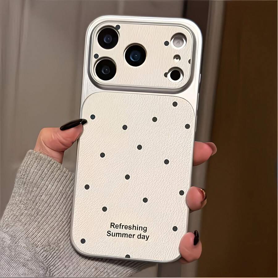 1pc Silver Summer English Polka Dot Pattern Full Coverage Lens Protection Anti-Drop Anti-Collision Personalized Phone Case Compatible With IPhone 16 Pro Max 17/16/15/14 Plus/13/12/11 Air