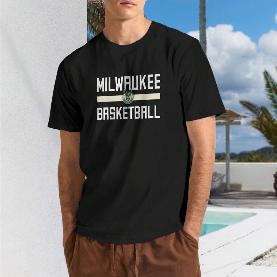Milw-Aukee--Ks Men's T-Shirt, Soft And Stretchy Cotton, Round Neck, Comfortable Slim Fit, Breathable And Durable, Basic For Everyday Wear, Office Or Casual Outings - 黑色 - 查看 1