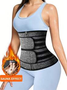 1 Piece, 2026 New Style Women's Zipper Sweat Belt, Neoprene Tummy Control Sports Waist Cincher - Grey - View 1