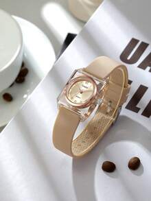 REBIRTH 1pc Women's Vintage Square Quartz Watch, Suitable For Daily Wear - Beige - View 4