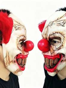 Adult Horror Killer Clown Mask, Scary Halloween Clown Mask With Red Hair, Suitable For Halloween, Carnival, Costume Party And Horror Themed Events, Ideal Holiday Gift For Family And Friends - Multicolor - View 9