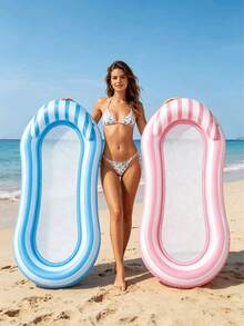1pc Inflatable Lounge Chair, Inflatable Floating Bed, Dual-Color Patchwork Design, With Pillow, Suitable For Water, Beach, Seaside, Swimming Pool, Theme Party, Water Inflatable Float, Water Resting Seat, Pool Inflatable Float, Pool Raft, Air Pump Sold Separately - Multiple Styles - View 2