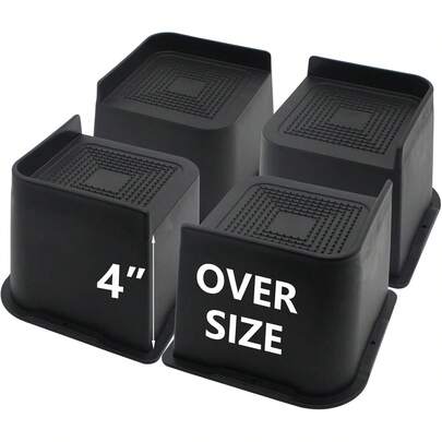 Bed Risers 4 Inch Heavy Duty, 4 Pack Oversized Furniture Risers 6 Inch, Black Bed Lifts Risers For Table, Sofa, Chair, Couch, Desk, Bed Frame Risers Supports Up To 6,500 Lbs