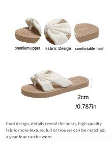 Women's Summer Flip Flops, Flat Sandals, Low Heel Toe-Post Slippers, Woven Linen Faux Straw Style, Beige Khaki, Beach Shoes, Slip-On, Outdoor Beach Vacation Travel Footwear - White - View 7