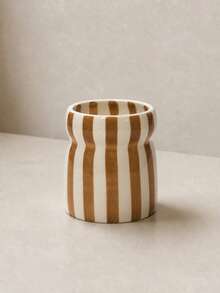 1pc Ceramic Striped Storage Canister, Tableware Organizer, Knife Holder, Eyebrow Pencil Makeup Tool Holder, Multiple Color Striped Patterns, Suitable For Kitchen Storage, Tableware Organization, Home Decor And Holiday Gifts - View 5