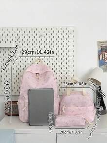 Fashionable Versatile Women's Handbag With Small Floral Print, Double Backpack Combination, School Backpack For Students - Pink - View 9