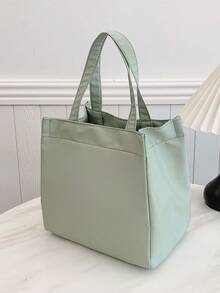 Bolsa de Almuerzo Aislada de unicolor Portátil, Caja de Almuerzo y Bolsa de Frutas Gruesa y Linda para Estudiantes - Verde - Ver 5