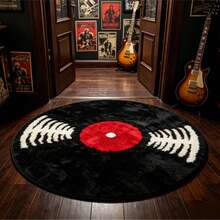 1pc Black Vinyl Record Shaped Faux Cashmere 300g/㎡ Thick Rug, Plush Carpet, Autumn/Winter Decorative Rug, Bedroom Decor, Small Area Rug, Home Decor, Living Room Rug, Living Room Small Rug, Bedroom Carpet - Multicolor - View 3