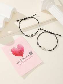 ATLVXJL 2pcs/Set Glow-In-The-Dark Couple/Friendship Starry Heart Pendant Bracelets, Black Cord, Suitable For Daily Wear And Holiday Gift - Multicolor - View 4