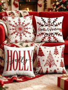 1/4pcs New Christmas Pattern Pillowcase, Christmas-Themed Throw Pillow Cover, Decorative Pillow Cover, Square Pillowcase, Christmas Decoration, Suitable For Living Room, Sofa, And Bedroom Party Decor, Pillow Insert Not Included 18x18 Inches - Multicolor - View 1