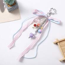 1pc Daily Pastel Beaded Bag Charm, Pink And Blue Ribbon With Fruit, Suitable For Daily Use - Multicolor - View 2