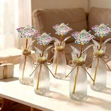 1set (11pcs) Colorful PVC Artificial Rose Vertical Striped Vase Set, Includes Decorative Hemp Rope, DIY Desktop Floral Arrangement, Romantic Flower Decoration, Home Decor And Party Supplies, Home Decor, Wedding Gift, Birthday Gift, Anniversary Gift - Transparent + Color - View 2
