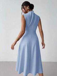 Vestido mini plisado de línea A elegante, minimalista, delicado, romántico y dulce para uso diario, boda, fiesta, festival de música y vacaci - Verde Oscuro - Ver 8