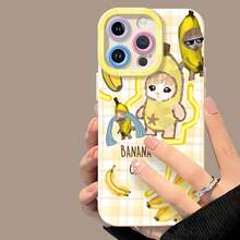 Funda para teléfono con diseño de gato y plátano, compatible con Samsung, Apple, VIVO, OPPO, , Transsion, ,  y Honor. Fabricada en TPU, ofrece protección contra golpes y caídas. Un regalo ideal para familiares y amigos. - Blanco - Ver 4