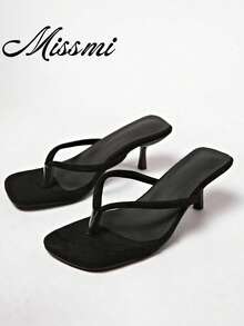 New Summer Women Shoes, Brown Suede Mid-Heel Sandals - Black - View 2