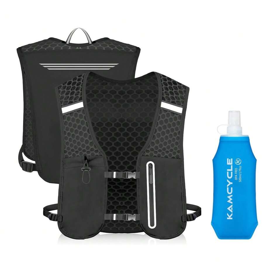 1pc Running Backpack With 500ml Soft Water Bottle, Running Hydration Vest, Lightweight Hydration Bag, Suitable For Outdoor Hiking, Trail Running, Cycling Races, Mountain Climbing, Men's Water Bladder Backpack - Black - View 1