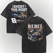 Camiseta vintage Kyle Busch Rebel Root Beer Whiskey Washed, Camiseta de homenaje a la leyenda de las carreras  Número 8, Camiseta retro de deportes de motor de doble cara, Camiseta de - Negro - Ver 1