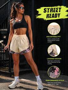 1pc Women's 2-In-1 Sports Outdoor Shorts, Anti-Chafe Inner Lining, Fitness Running, Outdoor Training, 3-Inch 2-In-1 Sports Shorts Summer - Apricot - View 5