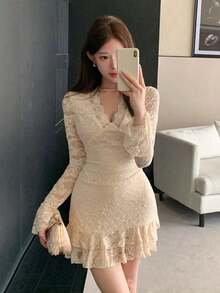 Women Midi Dresses - Apricot - View 7