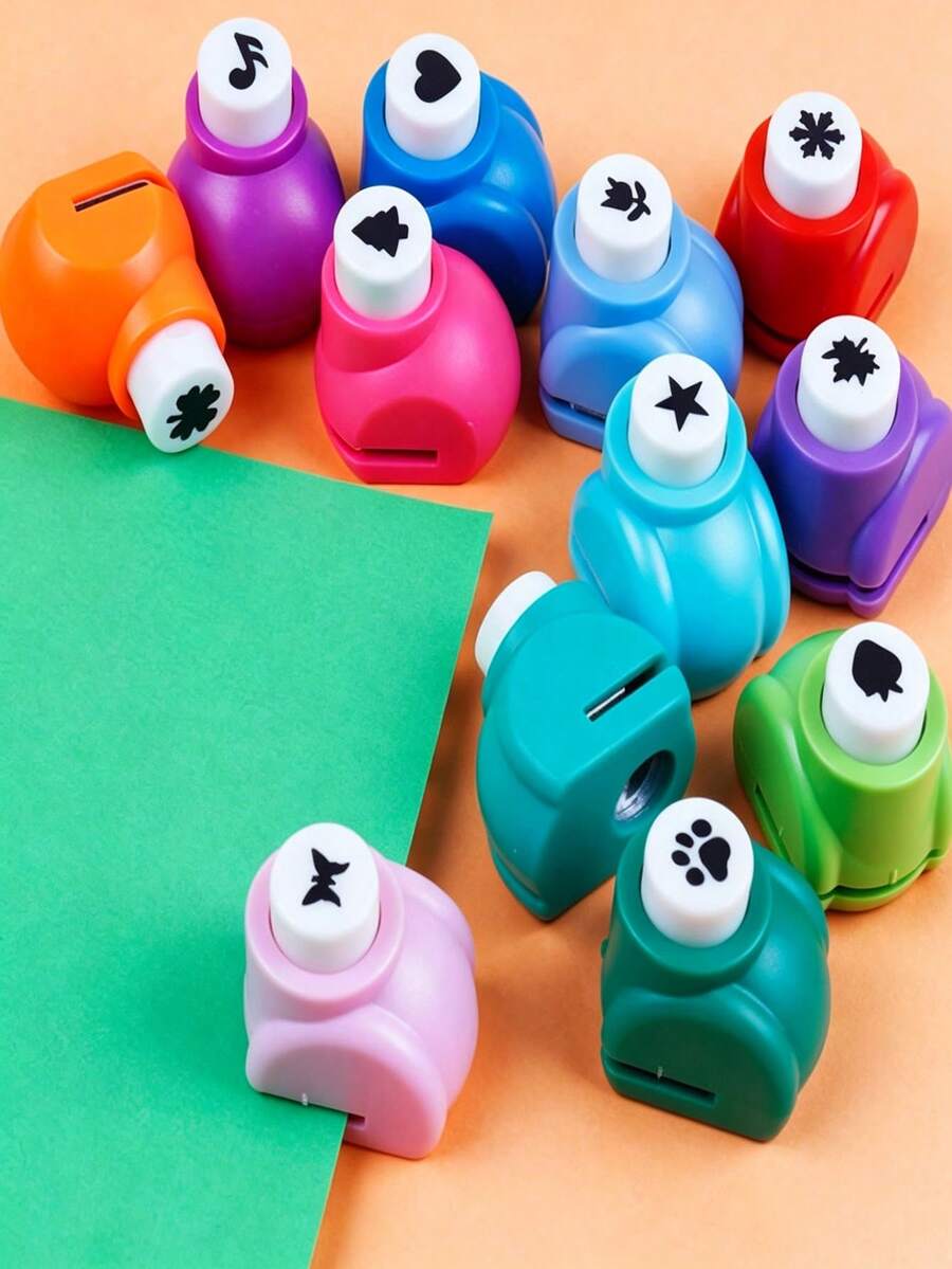 12/6/2pcs Mini Embossing & Punching Tool Set, Mixed Colors & Styles Creative Portable Paper Craft Cutting & Embossing Tools, Suitable For Scrapbooking, DIY Photo Albums, Greeting Cards And Planner Decoration, Back To School Stationery DIY Handmade Supplies - Mixed - View 1